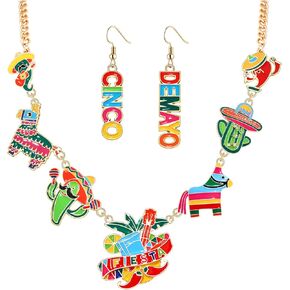 HEIDKRUEGER Cinco de Mayo Fiesta Necklaces Mexican Themed Necklace Jewelry Accessories Decorations for Girls Mexico Fiesta Favors Party Supplies