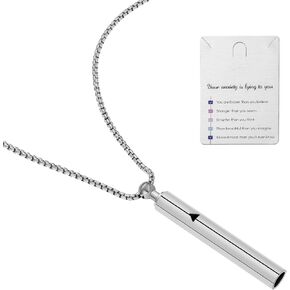 Xeyai Stainless Steel Anxiety Mindful Breathing Necklace, Anxiety Relief Items,Vape Necklace for Anxiety, Breathwork,Anxiety Breathing Tool,Meditation Stress Relief Gifts for Women and Men
