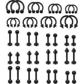 MONAZEO 40 قطعة 16 جرام حلقات شفاه من الفولاذ الجراحي مجوهرات لدغة الثعبان مجوهرات Labret مجوهرات Monroe Lip Barbell Ring Daith Tragus Helix ثقب الأنف خاتم الحاجز للنساء والرجال 6 مم/8 مم/10 مم/12 مم