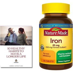 Nature Made Iron 65 mg (from Ferrous Sulfate) Tablets for Red Blood Cell Formation (365 ct.).