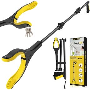 44 Inch Extra Long Grabber Reacher Tool，Foldable Trash Pick Up Stick for Seniors with Strong Grip Magnetic，360°Rotating Anti-Slip Jaw 4" Wide Claw Opening,Hand Grabber for Reaching