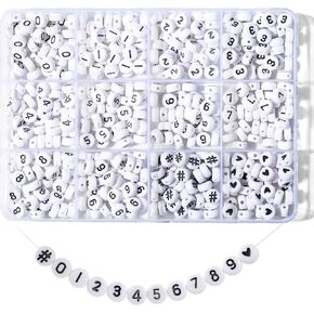 Hudinsun 500Pcs 0-9 Acrylic Number Beads in 12 Grid Box Round Beads for Bracelets Neckless Friendship Jewelry DIY Making (4x7mm Box, White)