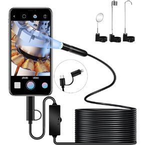 Endoscope Camera with Light,1920P Hd Borescope with 8 Adjustable Led Lights, Borescope Camera with 16.4Ft Semi-Rigid Snake Cable, 8mm IP67 Industrial Waterproof Inspection Camera for iOS & Android