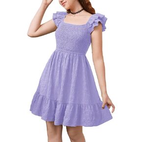 SweatyRocks Girl's Short Sleeve Ruffle Hem High Waist A Line Flowy Casual Dress