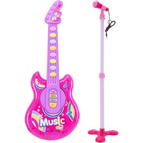 مجموعة جيتار موسيقية بميكروفون كوهرني للأطفال، لعبة جيتار مع ميكروفون جيتار كهربائي مع أضواء وأصوات موسيقية، أوضاع متعددة للأولاد والبنات، مجموعات هدايا 19 بوصة (وردي) in Kuwait