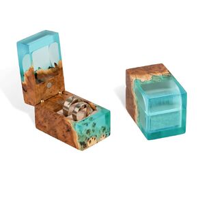 RWA resinwood.art – Resin & Wood Engagement Box for luxury rings, Unique Resin ring holder for Proposal, Wedding, Luxury Wooden Gift Ring Box Display (Aqua Blue Resin, double ring box)