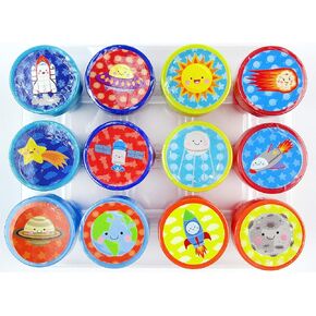 TINYMILLS 12 Pcs Outer Space Stamp Kit for Kids Party Favors God's Galaxy Boys Girls Space Planetarium Birthday Party