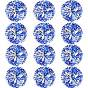 12 Packs Cheerleading Pom Poms Bulk, Plastic Metallic Foil Cheer Hand Flowers, Cheerlead Pompoms for Kids Teens Sports Team Ball Game, 12 Inch （Blue/Silver）