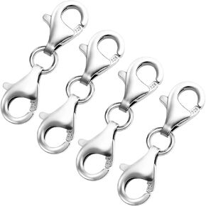 Lobster Clasp 925 Sterling Silver Double End Design Necklace Clasps and Closures,Chain Extender Double Claw Connector Bracelet Extension Clasp (Made in Italy)