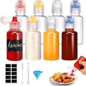 Hoemwarm 8 Pcs Mini Container Squeeze Bottles with Flip Top Lid, 95ml Reusable Plastic Refillable Honey Container Dispenser, Camping Kids Cooking Travel Size Leakproof Bottles Kitchen Accessories