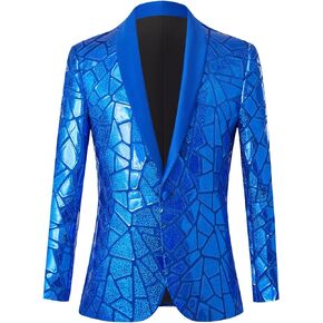 HJQSC Men Colorful Shiny Sequins Blazer Suit Dress Costume Homme Stage Clothes Lapel Slim Fit Stylish Jacket