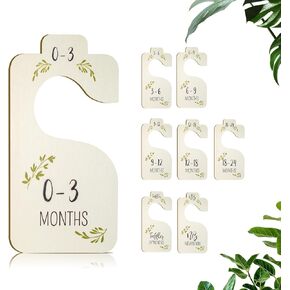 Baby Closet Dividers for Clothes Organizer - Set of 8 Adorable Wooden Double-Sided Baby Clothes Size Hanger Organizer from Newborn to 24 Months for Nursery Beautiful Decor