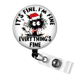 It's Fine I'm Fine Everything's Fine Holiday Badge Reel, Everything is Fine ID Badge Holder, Funny Nurse Badge Reel, Office Gift Retractable Badge Reel, Adorable Cat Work Accessory