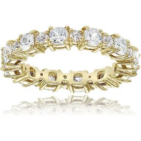 Hoops & Loops Sterling Silver Cubic Zirconia Cushion & Round-cut Eternity Band Ring