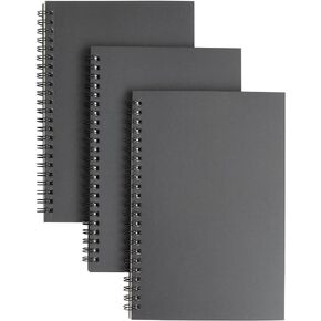 TWONE 3 Packs Soft Cover Notebook with Lined Paper Black Spiral Notebooks with 100 Ruled Pages 50 Sheets Memo Notepads for Home School Travel, 8.25 x 5.55 inch