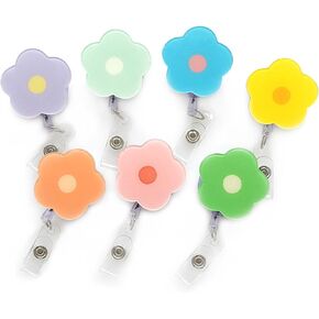 Cute Badge Reel Retractable 7 PCS Flower Floral Nurse Badge Holder Clips Reels ID Name Clip Tag for Nursing Nurses Hospital Teacher Pediatric Pharmacy Medical Lanyards Accessories