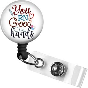 Retractable ID Card Badge Holder with Alligator Clip, Name Nurse Decorative Badge Reel Clip on Card Holders (You RN Good Hands)