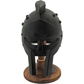Miniature Black Finished Replica Studded Gladiator Helmet with Display Stand