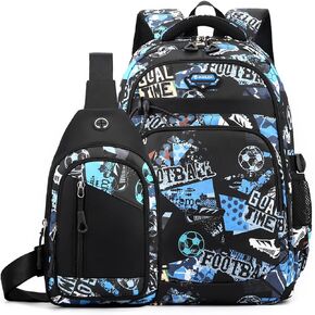 Kids Backpack for Boys with Crossbody Bag Elementary Middle School Bags for Boys Teens Lightweight Bookbag Set