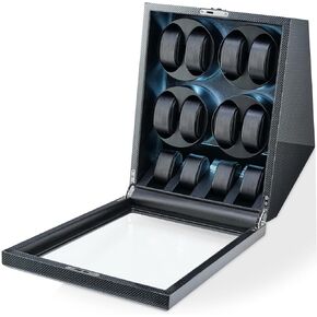 TIMECUBE 8 Watch Winder with 4 Storage Slots, LED Light and Automatic Motor-Stop