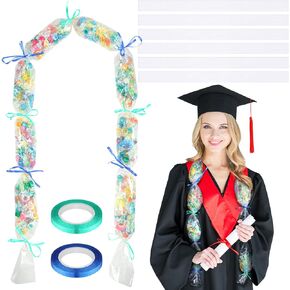 تتضمن مجموعة أدوات تصنيع أنابيب حلوى Lei من Teling Graduation Lei أكياس تخرج Lei مقاس 59 × 4.8 بوصة وشريط هدايا من أنابيب البولي لتغليف هدايا حفلات التخرج DIY صيف هاواي الاستوائي (6 قطع) in Saudi Arabia