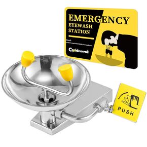 CGOLDENWALL Eye Wash Station Wall Mounted Eyewash Station Emergency Eye Face Washing Station, 304 Stainless Steel Bowl+Eyewash Sign, NPT Threads