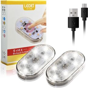 Chemini Car LED Lights Interior Blue USB Chargeable LED Interior Reading Light Touch Switch Wireless Magnetic Installation Car Interior Ambient Lights Kit,Pack of 2