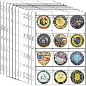 132 Pockets Coin Binder Collection Supplies Pages, Standard 9 Hole Coin Collecting Pocket Page for Coin Stamp Badge Collection (12 Pocket -11 Sheets)