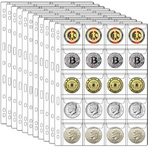 صفحات لوازم تجميع العملات المعدنية ذات 462 جيبًا، صفحة جيب قياسية لتجميع العملات المعدنية ذات 9 فتحات لمجموعة شارات طوابع العملات المعدنية (42 جيبًا -11 ورقة)