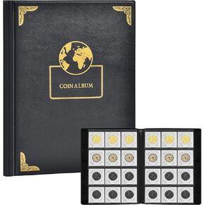 120 Pockets Coin Flip Holder Albums, 2x2 inches Coin Storage Books for Coin Cardboard Collection Holders, Collection Book Sleeves Supplies for Collectors- Black Earth (Coin Flips not Included)