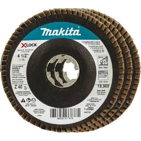 Makita T-03894-3 X-Lock 4‑1/2" 40 Grit Type 29 Angled Grinding and Polishing Flap Disc for X-Lock and All 7/8" Arbor Grinders, 3/pk