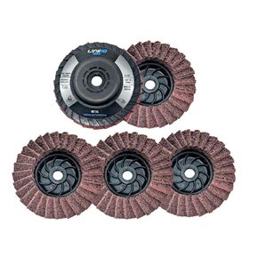 LINE10 Tools 5pk Green Non-Woven Abrasive Flap Disc, 240 Grit, with 5/8-11 Threaded Arbor for 4-1/2" Angle Grinder