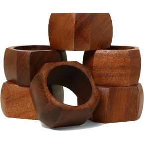 THE ASCENT MEMORIAL Wooden Napkin Rings Set of 6 for Dinning Table Decor | Wood Napkin Holder Set of Six for Dinner Table Decoration | Napkin Ring for Home and Kitchen Decor
