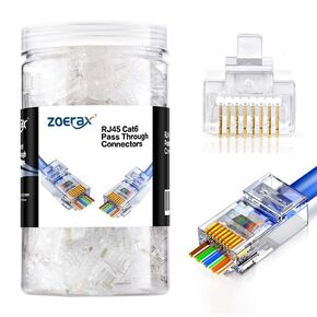 ZOERAX 100-Pack RJ45 Cat6 Pass Through Connector Shielded RJ45 Modular Plugs for Solid or Stranded FTP/STP Ethernet Cable