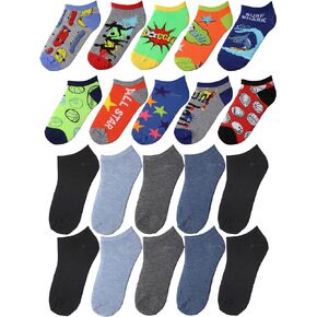 Tipi Toe Big Kids Boys 20 Pairs Classy Lightweight Novelty Colorful Pattern Low Cut/No Show Socks