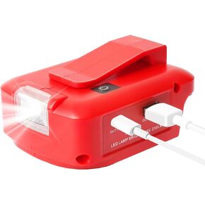 Xinriga Multi-Functional Power Adapter Compatible with DEWALT and Milwaukee Batteries with Dual USB Ports and 12V DC Port Three-mode work light-Compatible with DEWALT USB Charger Adapter 20V Batteries