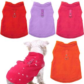 4 Pieces Fabric Dog Sweater with Leash Ring Winter Fleece Vest Dog Pullover Jacket Warm Pet Dog Clothes for Puppy Small Dogs Cat Chihuahua Boy (Red, Orange, Rose, Purple, Small)