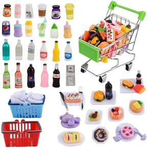 MUYIZI 115 قطعة من زجاجات الطعام والمشروبات المصغرة مجموعة ألعاب طعام صغيرة دمية طعام مصغرة لبيت الدمى للتسوق وإكسسوارات المطبخ للأطفال من سن 3 سنوات فما فوق نموذج فاتورة الدولار (النمط 3) in Kuwait
