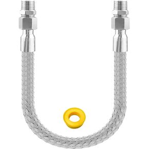 Vaticas Universal Industrial Grade Compressor Jumper Hose 1" NPT Male 40" Length 750°F 450 PSI Flexible Whole Body Stainless Steel Metal Hose, Both Sides Fittings Rotate Freely and Sealing Tape