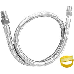 Industrial Grade Compressor Jumper Hose, 1/2" NPT Male x 48" Length, 750°F, 450 PSI, Flexible Whole Body Stainless Steel Metal Hose with Rotate Freely Fittings and Thread Seal Tapes