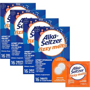 Alka-Seltzer Fizzy Melts, Dissolve on Tongue, No Water Needed, On-The-Go Dietary Supplement Antacid Tablets, for Relief of Occasional Heartburn and Acid Indigestion*, Orange Flavor, 64 Count
