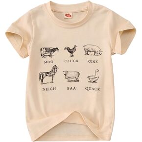 Toddler Baby Boys Girls Farm Shirt Cute Animals Graphic Short Sleeve T-Shirt Kids Funny Letter Print Summer Tee Tops