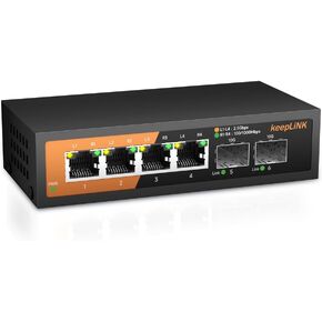 6-Port 2.5G Switch Unmanaged, 4 x 2.5GBASE-T Ports & 2 x 10GBASE-T SFP Slots, 60Gbps Switching Capacity, Plug & Play/Wall Mountable/Fanless Metal, Compatible with 1000Mbps Devices