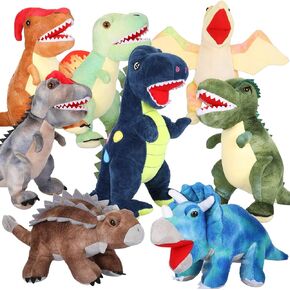 Leitee 8 Pcs Dinosaur Stuffed Animal Set Dinosaur Plush Toys Bulk Soft Assortment Tyrannosaurus Triceratops Cuddly Plush Stuffed Animals for Boys Girls Birthday Party Favors Gifts