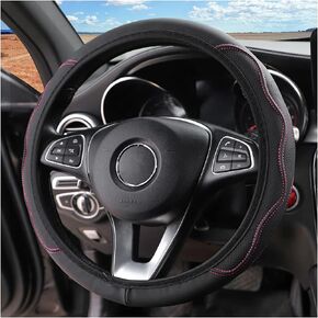 LoyaForba Car Steering Wheel Cover, Non-Slip Microfiber Leather Steering Wheel Cover, Breathable Vehicle Soft Handle Protector, Universal Automotive Interior Accessories for Women Men Girls (Black)