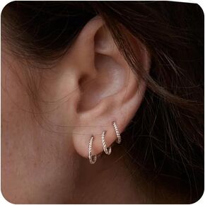 3 Pairs Gold Hoop Earrings for Women, 14K Gold Plated Chunky Earrings Set for Women, Girls Gift Huggie Hoop Earring Lightweight