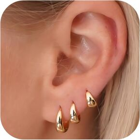 Gokeey Chunky Gold Hoop Earrings Set for Women, Dainty 14K Gold Earrings Stack for Women Trendy, Hypoallergenic Lightweight Thick Huggie Hoops Stackable Earrings for Girls Gift