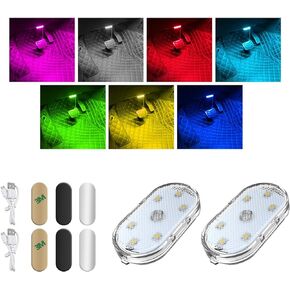 Augeny 2 PCS Car LED Lights Interior Wireless, 7 Colors Magnetic Auto Interior Light with 6 Bright LED Lamp Beads, Portable USB Rechargeable Vehicle Interior Led Night Light