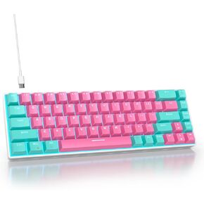 surmen 60% Percent Gaming Keyboard Mechanical with Linear Red Switch, 61-Keys Pink Mini Gaming Keyboard LED Light Backlit PBT Keycaps for Laptop, Desktop, PC Gamers (61Miami) in Saudi Arabia