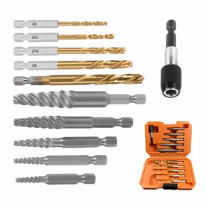 Luxmool 11 Pcs Screw Extractor Set, Left Hand Ddrill Bit Set for Removing Damaged Screws and Bolts, Bolt Extractor Made of Durable Hardened Steel